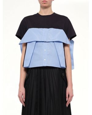 Sacai Poplin X Cotton Jersey T-Shirt - Blue