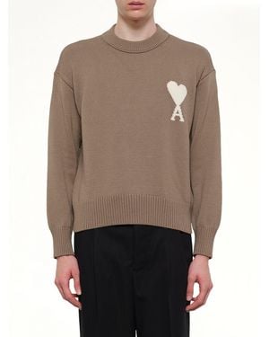 Ami Paris Contrasted Ami De Coeur Jumper - Natural