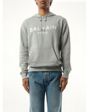 Balmain Print Hoodie, Long Sleeves, 100% Organic Cotton - Grey