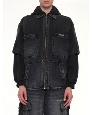 we11done Faded Layered Hoodie Jacket - Black
