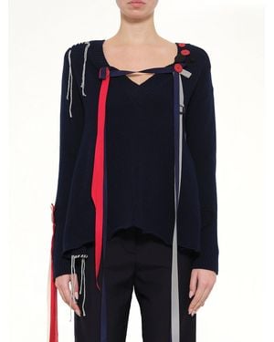 Loewe V Neck Ribbons Sweater - Blue