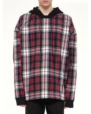 Juun.J Plaid Hoodie - Red