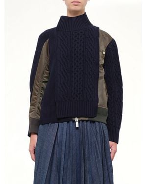 Sacai Nylon Twill X Wool Knit Blouson - Blue