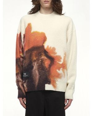 Y-3 Aop Knit Crew, Size: Small - White