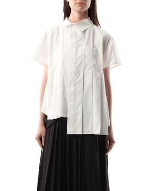 Sacai Asymmetric Cotton Poplin Shirt, Short Sleeves, 100% Cotton - White