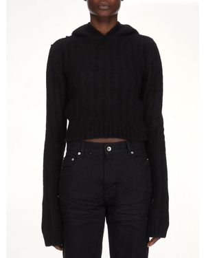 Rick Owens Ls Cropped Hooded Top - Black