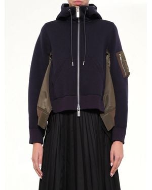 Sacai Sponge Sweat X Nylon Twill Hoodie - Blue