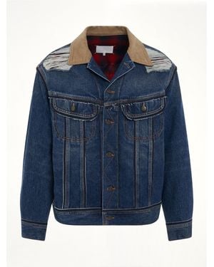 Maison Margiela Deconstruction Cut-Out Denim Jacket, Long Sleeves, 100% Cotton - Blue