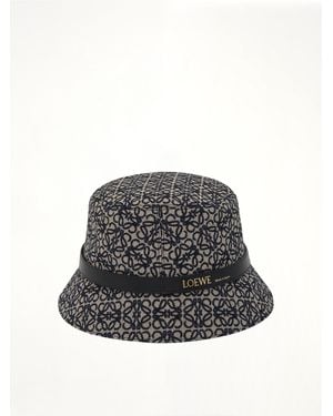 Loewe Anagram Jacquard And Calf Bucket Hat, 100% Cotton - Grey