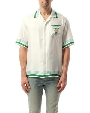 CASABLANCA Metaphysical Tennis Icon Cuban Collar Shirt, 100% Silk, Size: Medium - Green
