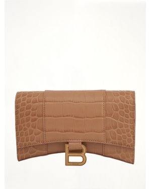 Balenciaga Hourglass Embossed Croc Wallet On Chain, 100% Leather - Brown