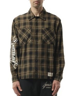 Represent Metallica Check Shirt, Long Sleeves, 100% Cotton, Size: Small - Black