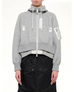 Sacai Layered Sponge Sweat X Nylon Twill Hoodie - Gray