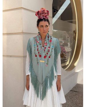 Mariquita Trasquilá Mantón Bordado Verde Empolvado - Multicolor