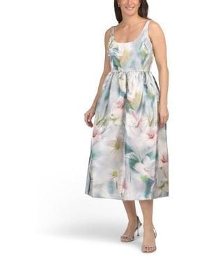 Marshalls Printed Shimmer Twill Midi Dress For - Blue