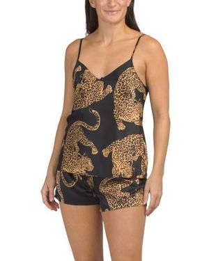 Marshalls 2Pc Animal Printed Camisole And Shorts Pajama Set For - Black