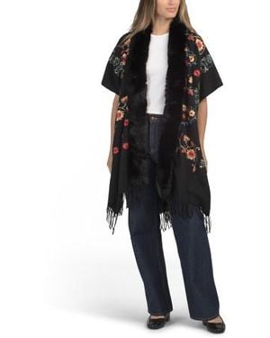 Marshalls Embroidered Kimono With Faux Fur For - Black