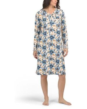Marshalls Organic Cotton Simply Long Sleeve Floral Sleep Gown For - Blue