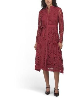 Marshalls Long Sleeve Cutwork Lace Maxi Dress For - Red