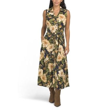 Marshalls Linen Blend Tie Front Floral Printed Dress For - Metallic