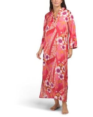 Marshalls Magnolia Satin Mandarin Caftan For - Red