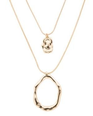 Marshalls 14Kt Plated Necklace And Choker With Wavy Ring Disc Pendants - Metallic