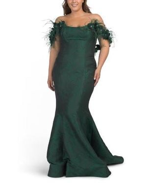 Marshalls Off The Shoulder Feather Trim Gown For - Green