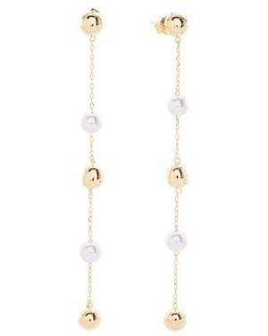 Marshalls 14Kt Plated Brass Glass Pearl Bead Drop Earrings For - White