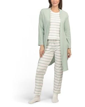 Marshalls 3Pc Striped Lounge Top And Matching Pants Set With Duster For - Natural