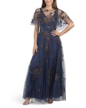 Marshalls Jayleen Beaded Capelet Gown For - Blue