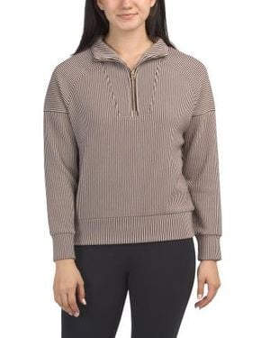 Marshalls Two Tone Ottoman Ribbed Half Zip Pull Over Long Sleeve Sweatshirt For - Gray