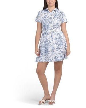Marshalls Linen Blend Belted Toile Mini Day Dress For - Blue