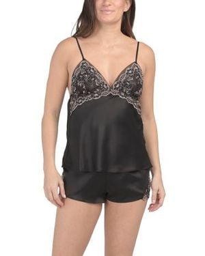 Marshalls 2Pc Rosa Satin Camisole And Shorts Set With Lace Trim For - Black