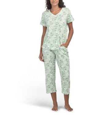 Marshalls Organic Cotton Peace And Hope Top And Capri Pants Pajama Set For - Green