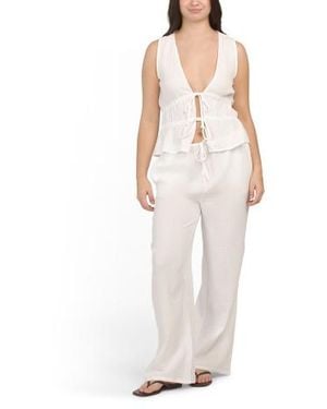 Marshalls 2Pc Cotton Gauze Swim Cover-Up Top And Matching Pants Set For - White