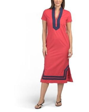 Marshalls Short Sleeve Classic Two Tone Tunic Maxi Dress For - Red