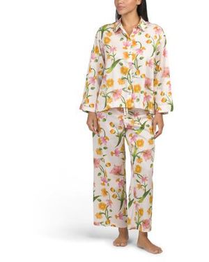 Marshalls 2Pc Cotton Solene Sateen Classic Collar Top And Pants Pajama Set For - Metallic