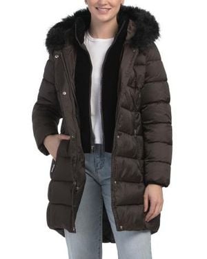 Marshalls Dana Heavy Velvet Bibbed Faux Fur Trim Hooded Puffer Jacket For - Black