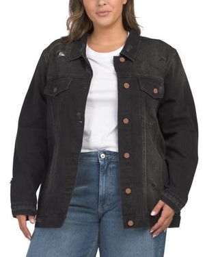 Marshalls Plus Loose Fit Distressed Jacket For - Black