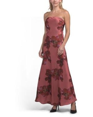 Marshalls Floral Satin Strapless Dress For - Red