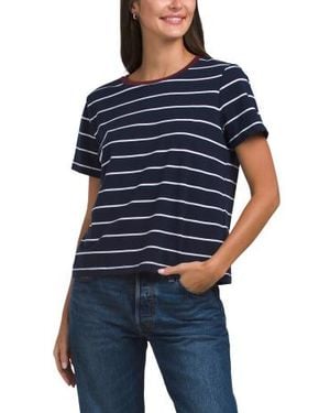 Marshalls Spaced Classic Striped Stretch Cotton Jersey Crew Neck Top For - Blue