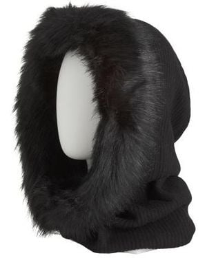 Marshalls Cashmere And Wool Blend Paulina Knit Hood With Faux Fur Trim For - Black