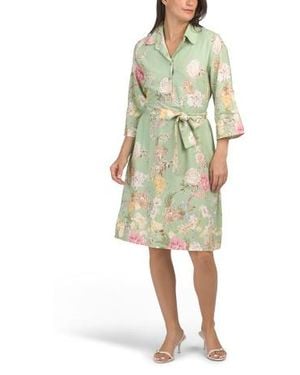 Marshalls Linen Blend Long Sleeve Floral Midi Dress For - Yellow