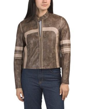 Marshalls Two Tone Racing Moto Jacket For - Brown