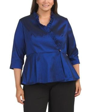 Marshalls Plus Stretch Taffeta Blouse With Peplum Hem For - Blue