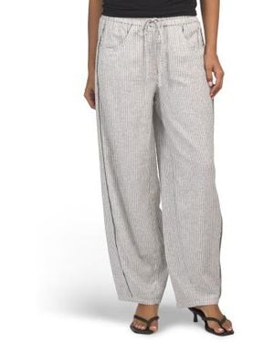 Marshalls Linen Blend Barrel Leg Pull On Pants With Elastic Waistband For - Gray