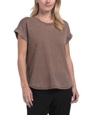 Marshalls Light French Terry Shoulder Cuff Sleeve Crew Neck Top For - Brown