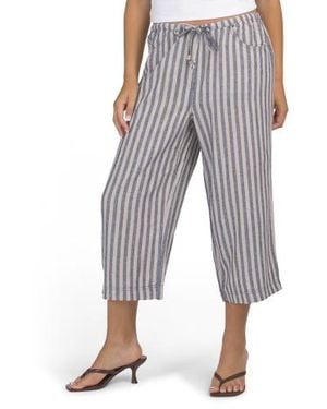 Marshalls Petite Linen Blend Striped Wide Leg Cropped Pants For - Gray