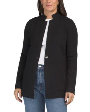 Marshalls Long Sleeve Notch Neck Mid-Weight Cardigan With Striped Interior For - Black