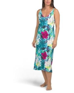 Marshalls Viva Printed Satin Long Chemise For - Blue